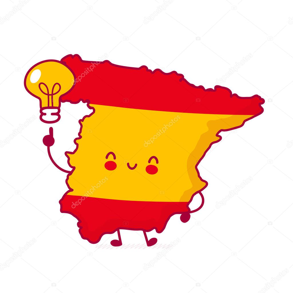 Cute happy funny Spain map and flag character