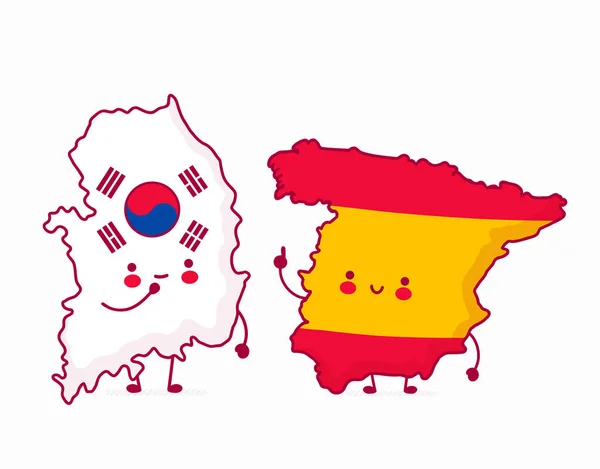 Cute szczęśliwy śmieszne Hiszpania rozmawiać z Koreą Południową — Wektor stockowy