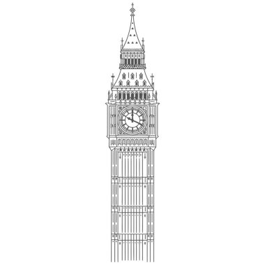 Basit Taslak Big Ben Saat Kulesi Tarihi Yer İmleri Minimalist Çizgi Sanatı