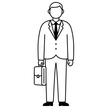 Takım Elbiseli Basit İş Adamı ve Evrak Çantası İş Karakteri Simgesi