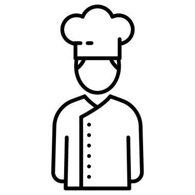 Üniformalı ve Şapkalı Basit Aşçı Çizgisi Resim Simgesi