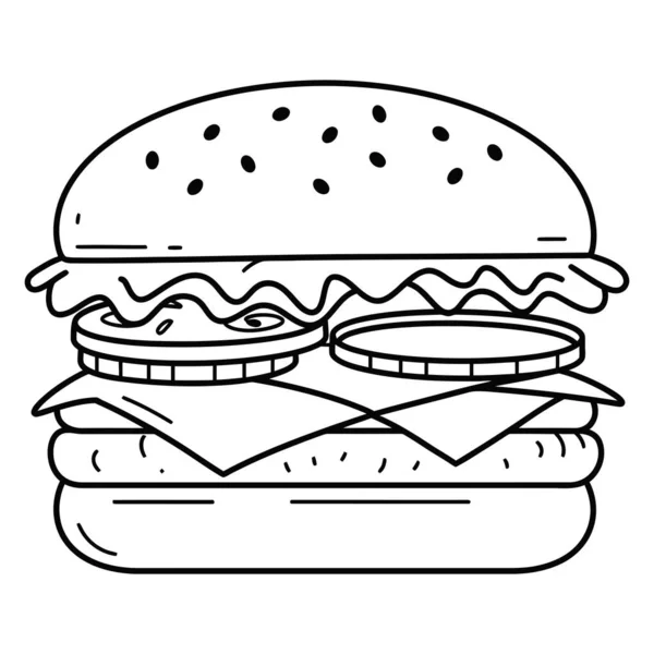 Peynirli ve Marullu Basit Çizgi Sanat Hamburgeri