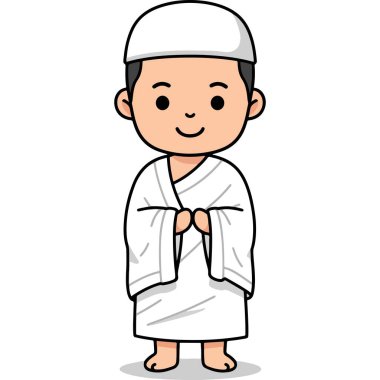 İhram Giyinen Sevimli Çizgi Film Stili Çocuk Seyyah Karakteri Çizimi