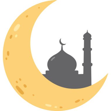 Düz Stil Ayrıntılı Cami Silüeti Hilal Ay Dini Çizimi