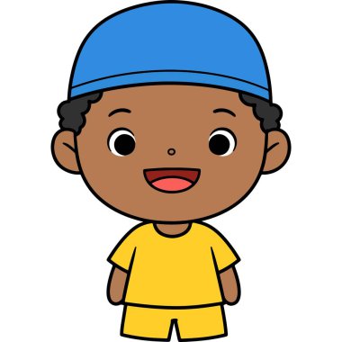 Sevimli Çizgi Film Biçimi Tüm Vücut Siyah Derili Çocuk Çizimi