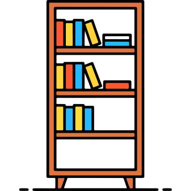 Kitaplı Çizgi Film Düz Kitaplığı Ahşap Raflar Mobilya Çizimi