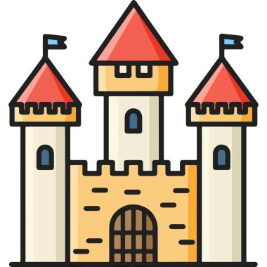 Düz Tasarım Ayrıntılı Kale Kalesi Tarihi Simge Çizimi