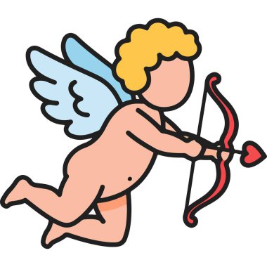 Yay ve Ok Karakter Çizimi Tasarımlı Sevimli Çizgi Roman Aşk Tanrısı