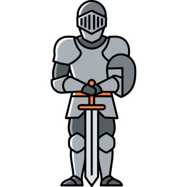 Çizgi film, Ortaçağ Şövalye Savaşçısı 'nı Kılıç ve Kalkan Çizimi ile izole etti.