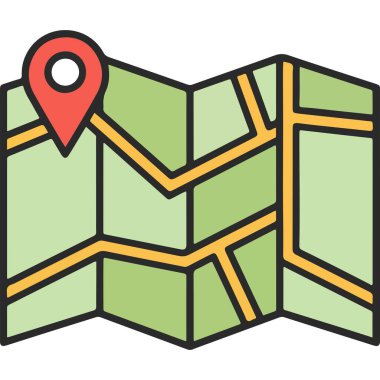 Konum Pin Simgesi Grafiğiyle Basit Katlanmış Tarz Yolu Haritası