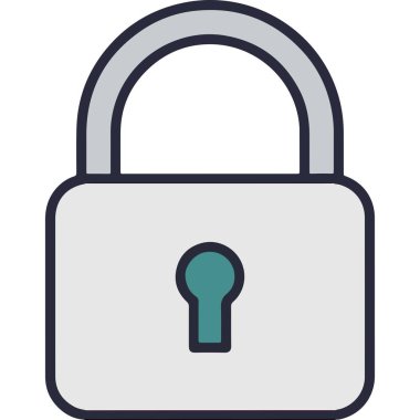 Düz Tasarım Asma Kilit Güvenlik Sistemi Bilgi Veri Simgesini Koruyor