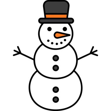 Basit Düz Stil İzole Kardan Adam Top Hat Kış Çizimi