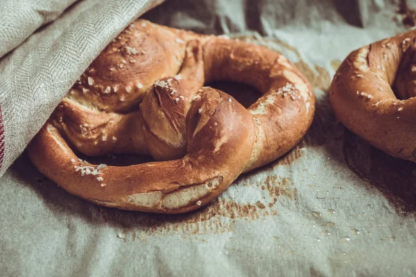 Pretzels From the Oven on Baking Sheet. Rustic Look.