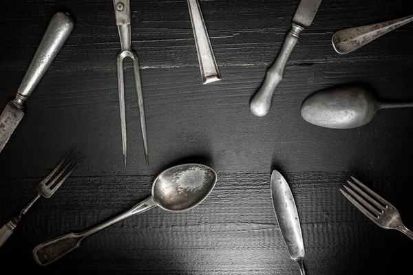 Румунське Срібне Посуд Темному Дерев Яному Тлі Концепція Кухні Ресторану — стокове фото