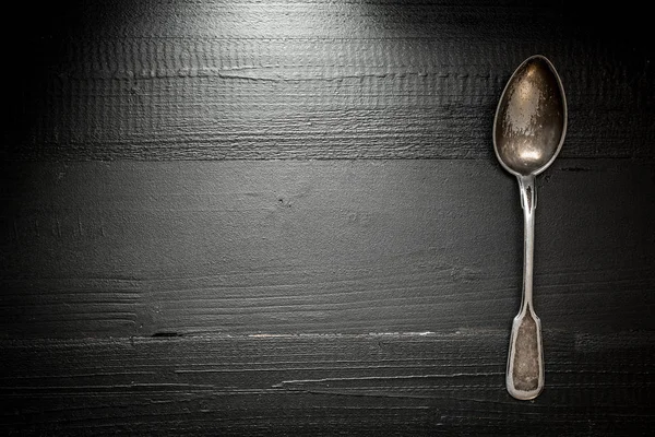 Rustic Cutlery on Old Dark Wooden Background. Silverware and Foo