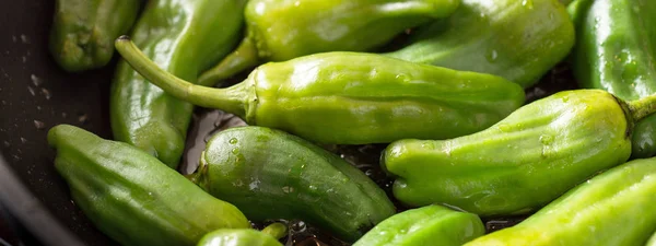 Yeşil Padron biber kızartma Pan içinde Gizemli de Padron.