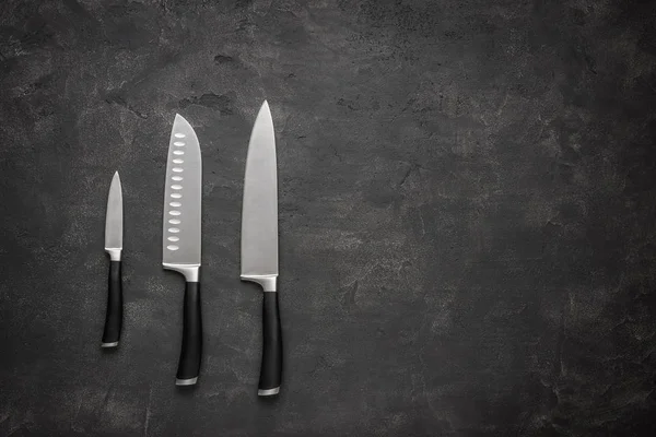 Kitchen Knives Set on Dark Background — Stock Photo, Image