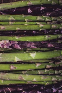 Juta Torbası 'nda çiğ organik kuşkonmaz Karanlık Orman Arkaplanı