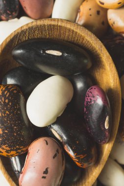 Rengarenk Fasulye ve Tahta Kaşık Rustik Koyu Arka Plan