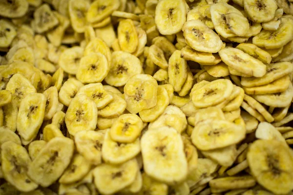 Banán Chips Szeletelt Szárított Banán Háttér Egészséges Táplálkozás — Stock Fotó