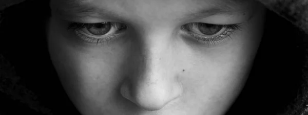 Sad Boy. Teenager with Sad Expression Face Close Up. Depression,
