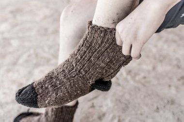 Geleneksel El Yapımı Örme Yün Çorap çocuk