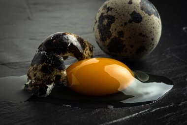 Kırık Organik Bıldırcın Yumurtası. Taze Gıda Kavramı.