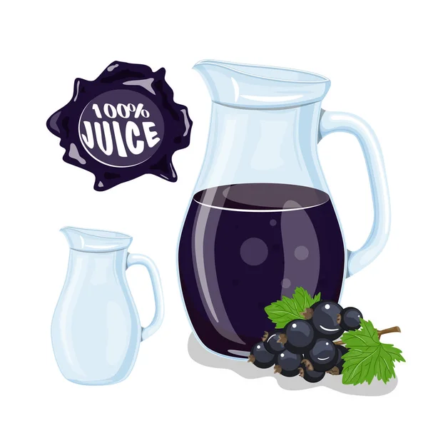 Üveg Kancsó Természetes Gyümölcslé Érett Ribizli Juice Keret Vektoros Illusztráció — Stock Vector