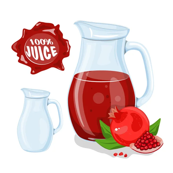 Üveg kancsó természetes gyümölcslé. Érett gránátalma. Juice keret. Vektoros illusztráció. — Stock Vector
