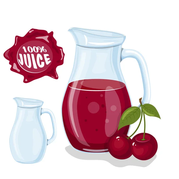 Üveg kancsó természetes gyümölcslé. Érett cseresznye. Juice keret. Vektoros illusztráció. — Stock Vector