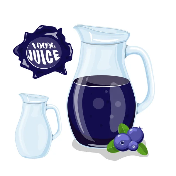 Üveg kancsó természetes gyümölcslé. Érett fekete áfonya. Juice keret. Vektoros illusztráció. — Stock Vector