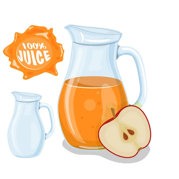 Glazen kan met natuurlijk sap. Rijpe appel. Frame met SAP. Vectorillustratie. — Stockvector
