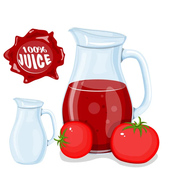 Plastic fles met rode kersen vruchtensap en glas sap of limonade. Platte web pictogram. Vectorillustratie — Stockvector