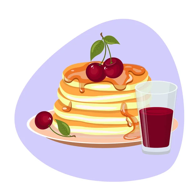 Ilustrasi tumpukan pancake yang terisolasi dengan sirup - Stok Vektor