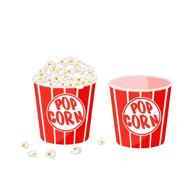 Popcorn in einer gestreiften Wanne auf weißem Hintergrund — Stockvektor