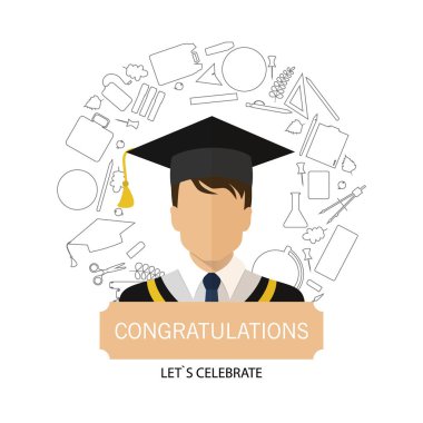 Mezuniyet Logo şablonu tasarım öğeleri. Düz tasarım.