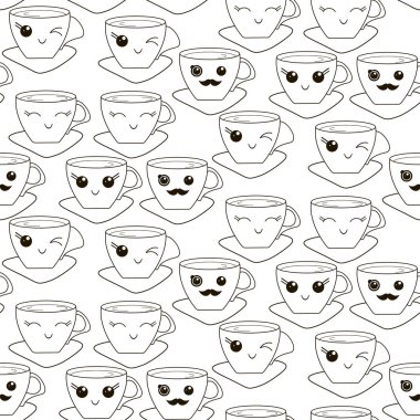 el çizilmiş Kawaii fincan ile vektör Dikişsiz desen