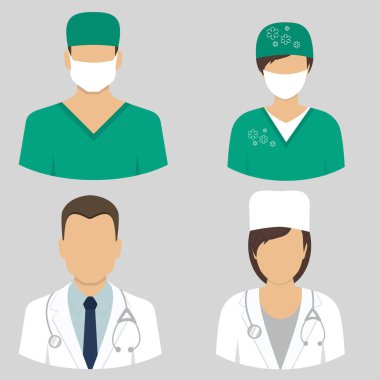 Tıbbi simgeler. Doktor ve hemşire avatarları. Vektör