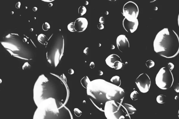 Koyu bir arkaplan, sayısız yumuşak, parıldayan beyaz bokeh daireleri ve oval dairelerle aydınlatılarak rüya gibi ve ruhani bir soyut kompozisyon oluşturulur..