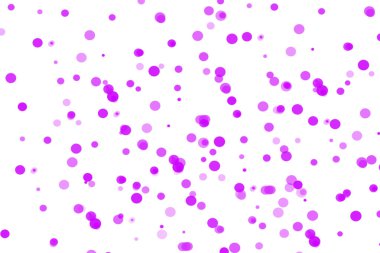 Dinamik ve enerjik soyut bir desen, sayısız küçük, düzensiz aralıklarla aralıklı mor ve pembe noktaları parlak beyaz bir arkaplan üzerinde barındırıyor..