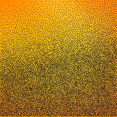 Yoğun, küçük, karanlık noktalardan oluşan bir alan yavaş yavaş zirveye doğru incelerek koyu turuncudan parlak sarı renge doğru sıcak bir eğim yaratıyor..