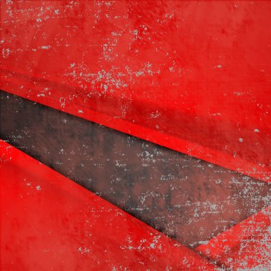 Çatlamış ve yıpranmış parlak kırmızı rengin arka planına karşı çapraz koyu bir şerit içeren soyut, dokulu bir görüntü..