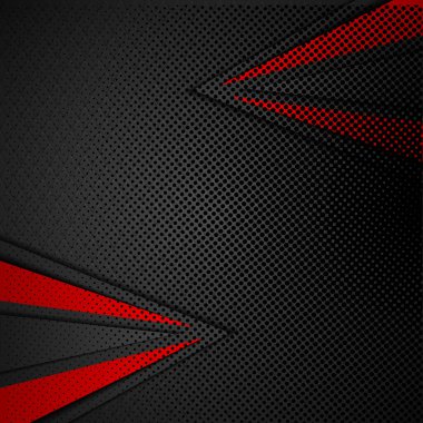Keskin açılı kırmızı şekilli koyu bir arka plan dinamik ve soyut bir tasarım yaratıyor..