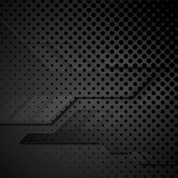 Ön planda ince, soyut geometrik tasarımı olan delinmiş metalik bir ızgarayı içeren koyu renkli, dokulu bir arkaplan..