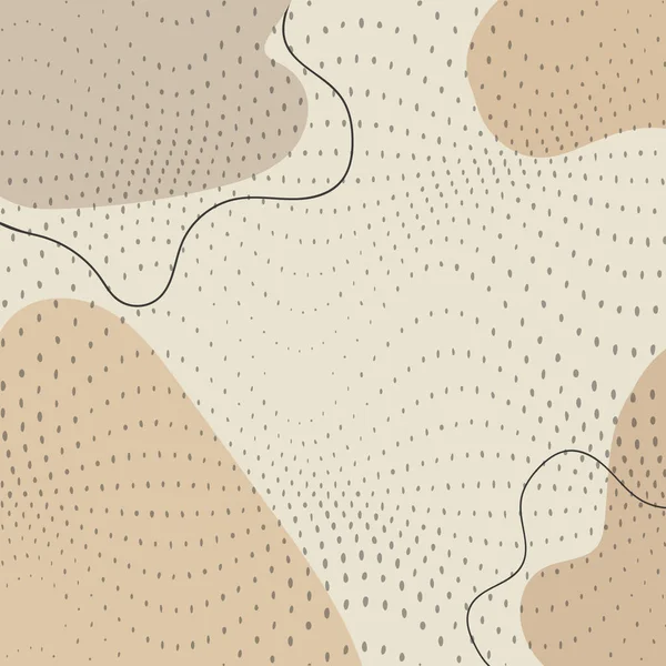 Organik şekilleri, ince noktalı dokuyu ve nötr renk paletinde ince dalgalı çizgileri olan minimalist soyut bir arka plan..