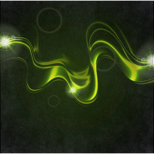 Dinamik yeşil ışık kıvrılır ve kıvrılır koyu, benekli bir arka plan boyunca parlak, yıldız benzeri ışıltılarla noktalanır..