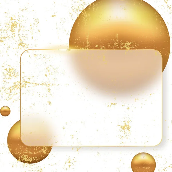 Işıldayan altın küreler ve şeffaf bir çerçeve ile şenlikli bir arka plan, davetiyeler veya duyurular için mükemmel.