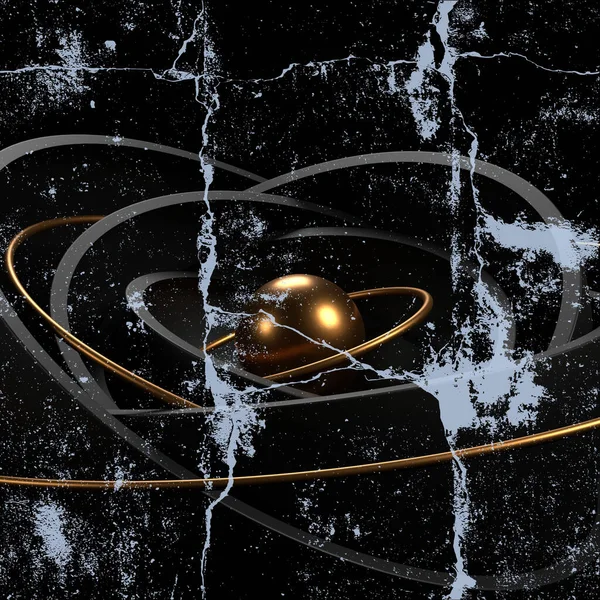 Bir gezegen sisteminin ya da düzeninin stilize edilmiş, soyut bir tasviri. Üzüntülü, grunge dokusuyla kaplanmış, eski ya da yıpranmış bir his..