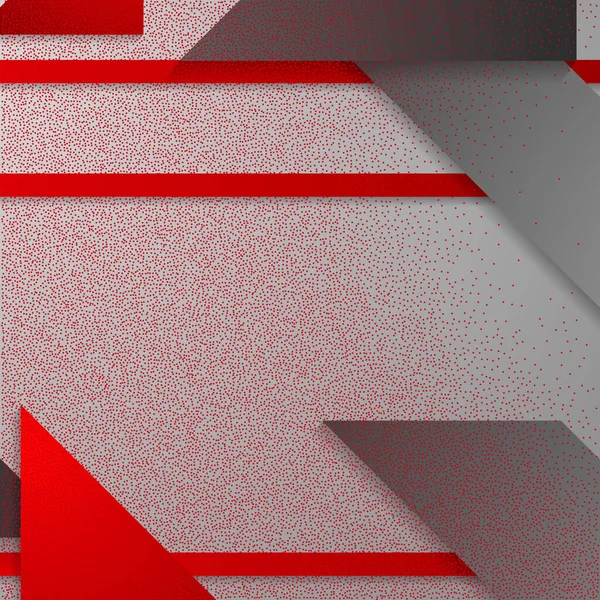 Koyu kırmızı geometrik şekiller ve çizgilerle kesişen gri yüzeylerin soyut bir görüntüsü dinamik bir görsel yaratıyor..