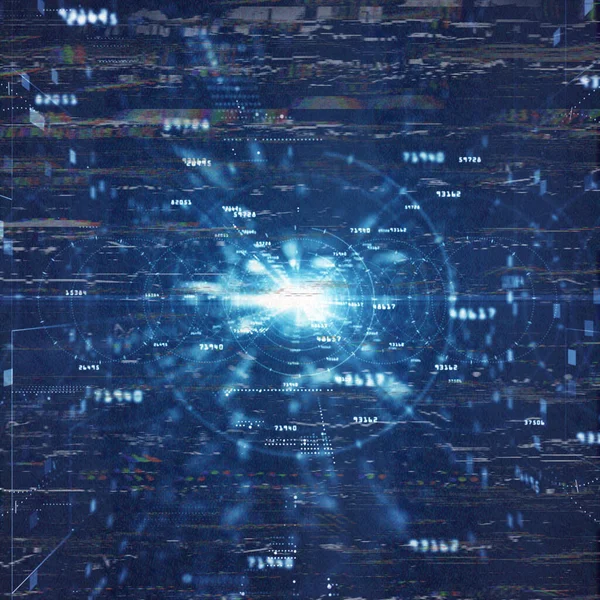 Parlak veri akışları ve parlak merkezi bir ışık ile canlı, soyut bir dijital ağ, bağlantı ve bilgi akışını öneriyor..